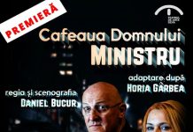 Constantin Cotimanis în ,,Cafeaua Domnului Ministru’’, pe scena Casei de cultură din Victoria, luni, 6 septembrie, ora 19.00