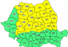 Brașovul și alte 28 de județe , sub cod galben de ploi torențiale și vijelii, până diseară la ora 21.00
