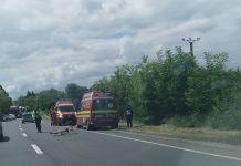 Accident rutier pe DN1, la Sâmbăta de Jos. Au fost implicați un motociclist și un biciclist