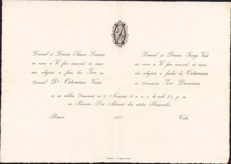 Eleganța nunților veacului trecut începea de la invitațiile tipărite. Nunta av. Octavian Vasu, 1901, primul prefect român al Făgărașului. Nunta cu 100.000 de participanți, 1925