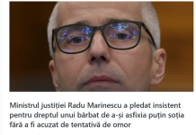 Ministrul justiției Radu Marinescu a pledat insistent pentru dreptul unui bărbat de a-și asfixia puțin soția fără a fi acuzat de tentativă de omor