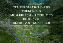 Transfăgărășan (DN 7C) închis circulației miercuri, 17 septembrie, între orele 10:30 şi 12:30 monitorfg