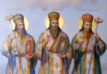 Sfinții Trei Ierarhi: Vasile cel Mare, Grigorie Teologul și Ioan Gură de Aur, cei mai mari dascăli ai Bisericii Apostolice