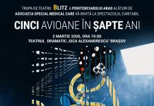 𝐓𝐫𝐮𝐩𝐚 𝐝𝐞 𝐭𝐞𝐚𝐭𝐫𝐮 𝐁𝐥𝐢𝐭𝐳 𝐚 𝐏𝐞𝐧𝐢𝐭𝐞𝐧𝐜𝐢𝐚𝐫𝐮𝐥𝐮𝐢 𝐀𝐫𝐚𝐝, pe scena Teatrului ,,Sică Alexandrescu“ Brașov, 2 martie, ora 19.00. ,,Piesa spune povestea unui tânăr prins în mrejele dependenței“ spune Mădălina Nicolai, președintele Asociației Special Medical Care