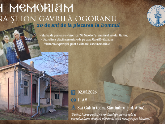 Comemorare Ana și Ion Gavrilă Ogoranu, Galtiu, 2 mai 2026. Sunt 20 de ani de la trecerea în lumea drepților a legendarilor eroi ai Rezistenței anticomuniste