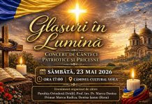 ,,Glasuri în lumină“, concert de cântece patriotice și pricesne, la Voila. Evenimentul va avea loc sâmbătă, 23 mai, ora 17.00